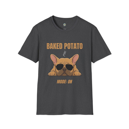 Baked Potato Mode ON French Bulldog T-Shirt | Frenchie Sunbathing Like a Potato | Gildan Softstyle 64000