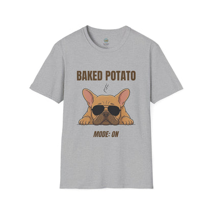 Baked Potato Mode ON French Bulldog T-Shirt | Frenchie Sunbathing Like a Potato | Gildan Softstyle 64000