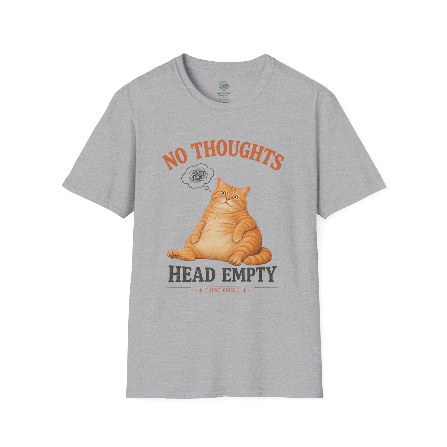 No Thoughts Head Empty Just Vibes T-Shirt | Orange Cat Blank Stare | Gildan Softstyle 64000