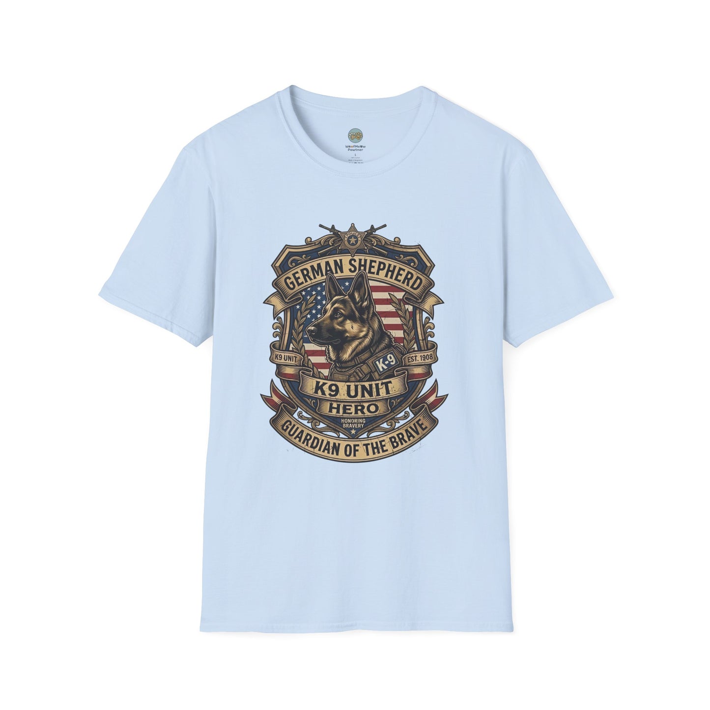 German Shepherd T-Shirt | K9 Unit Est. 1908 - Hero Police Dog Design for GSD Lovers | Gildan Softstyle 64000 Premium Tee