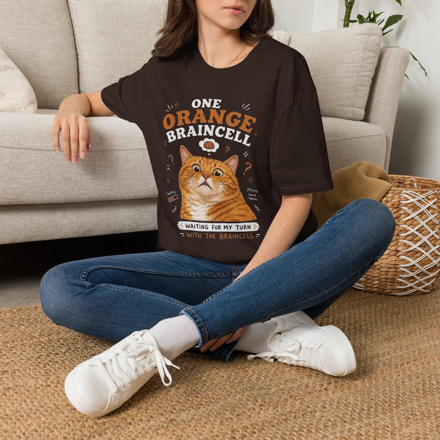 One Orange Braincell Waiting For My Turn T-Shirt | Orange Cat Meme | Gildan Softstyle 64000