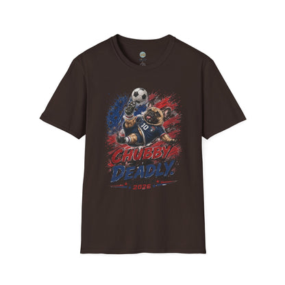 Chubby But Deadly Soccer 2026 T-Shirt | French Bulldog Goalkeeper World Cup | Gildan Softstyle 64000