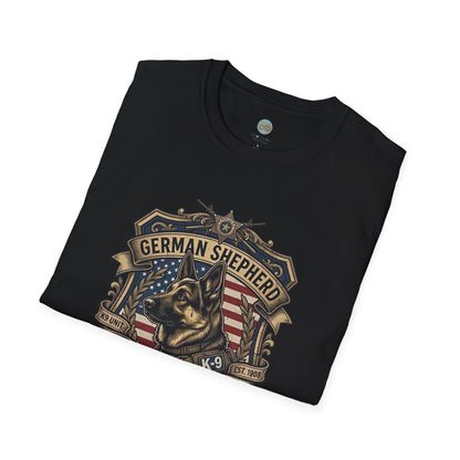 German Shepherd T-Shirt | K9 Unit Est. 1908 - Hero Police Dog Design for GSD Lovers | Gildan Softstyle 64000 Premium Tee