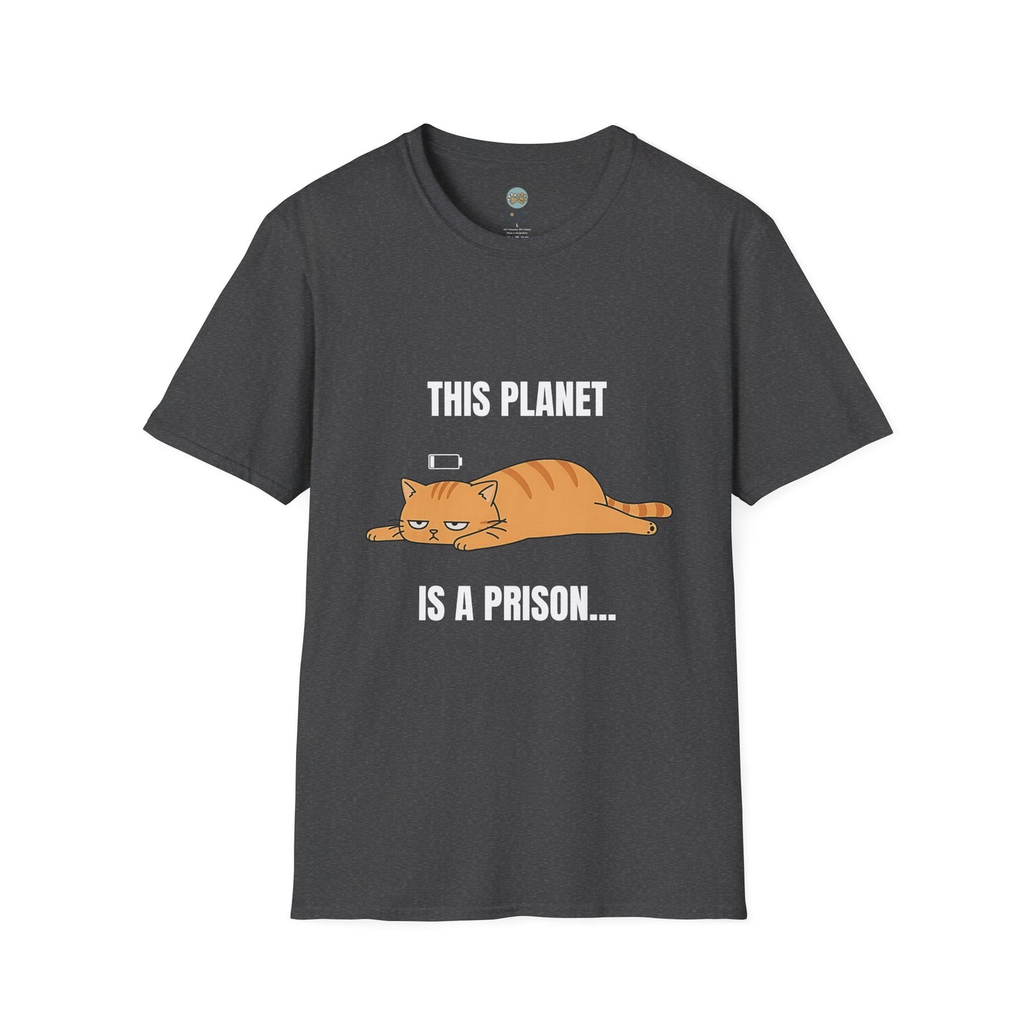 This Planet Is a Prison Orange Cat T-Shirt | Funny Existential Crisis Meme Tee | Gildan Softstyle 64000