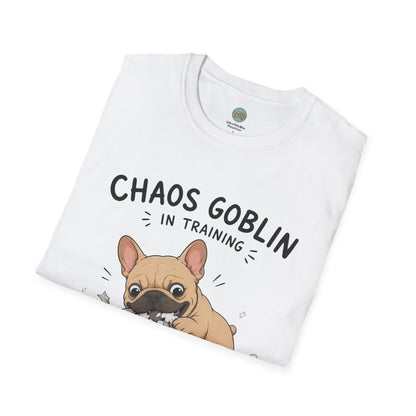 Chaos Goblin In Training T-Shirt | French Bulldog Destroying Pillow | Gildan Softstyle 64000