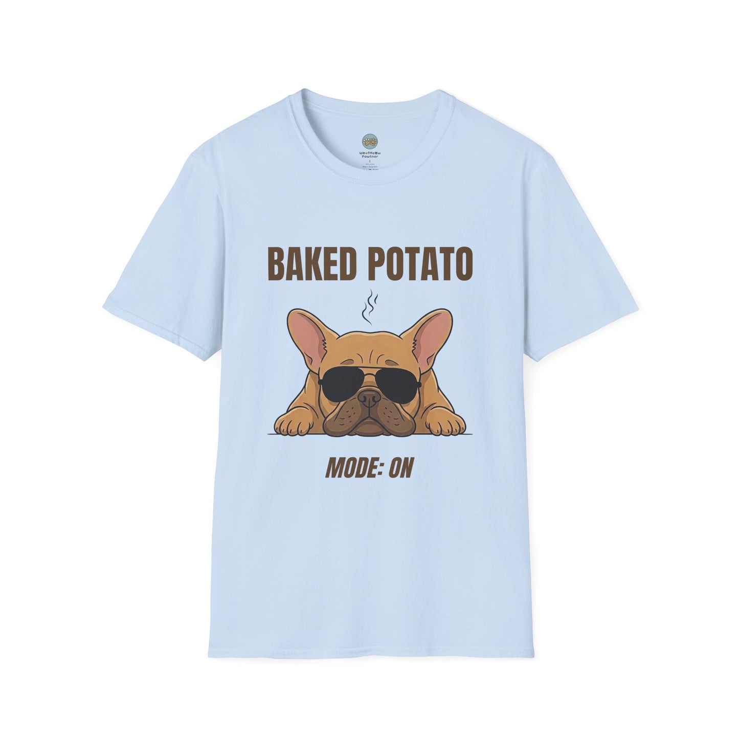 Baked Potato Mode ON French Bulldog T-Shirt | Frenchie Sunbathing Like a Potato | Gildan Softstyle 64000