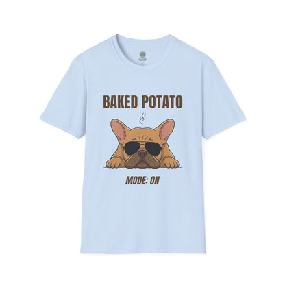 Baked Potato Mode ON French Bulldog T-Shirt | Frenchie Sunbathing Like a Potato | Gildan Softstyle 64000