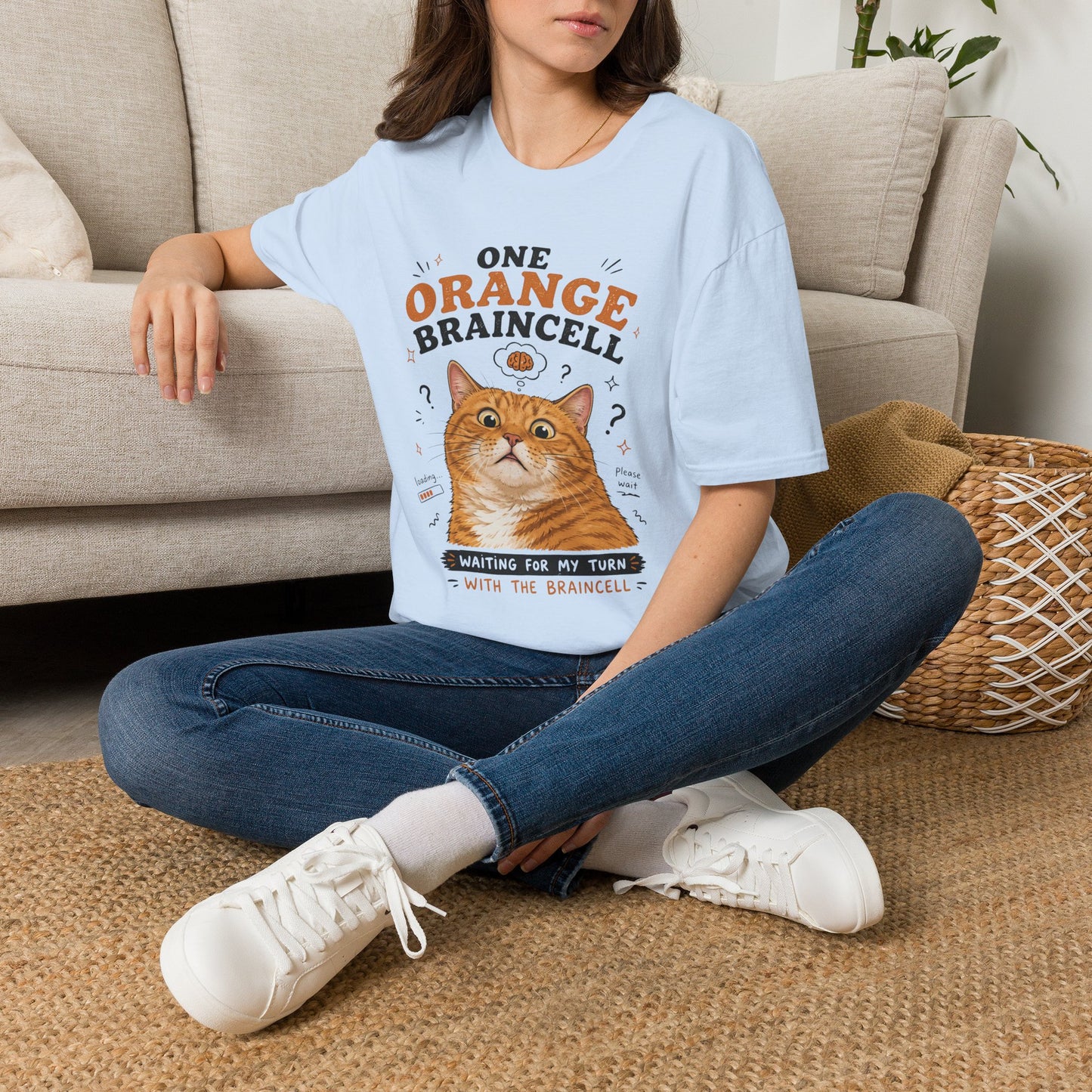 One Orange Braincell Waiting For My Turn T-Shirt | Orange Cat Meme | Gildan Softstyle 64000