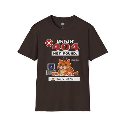 Brain 404 Not Found Only Meow T-Shirt | Orange Cat Pixel Art | Gildan Softstyle 64000