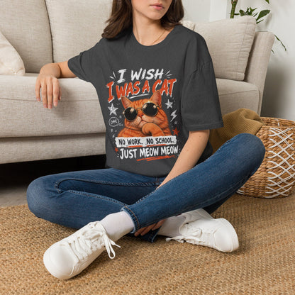 I Wish I Was A Cat T-Shirt | No Work No School Just Meow Meow | Gildan Softstyle 64000