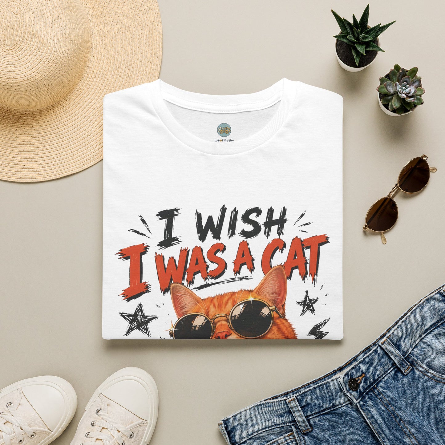 I Wish I Was A Cat T-Shirt | No Work No School Just Meow Meow | Gildan Softstyle 64000