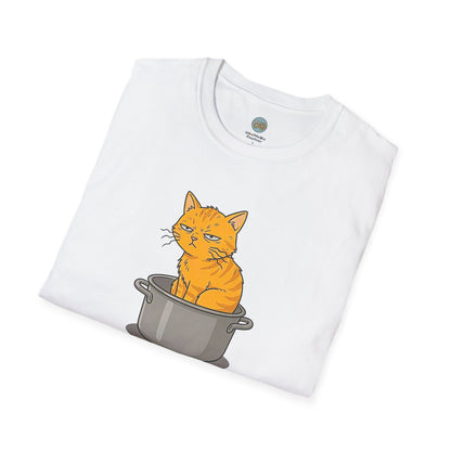 Let Him Cook Orange Cat T-Shirt | Funny Cat Sitting in Pot Meme Tee | Gildan Softstyle 64000