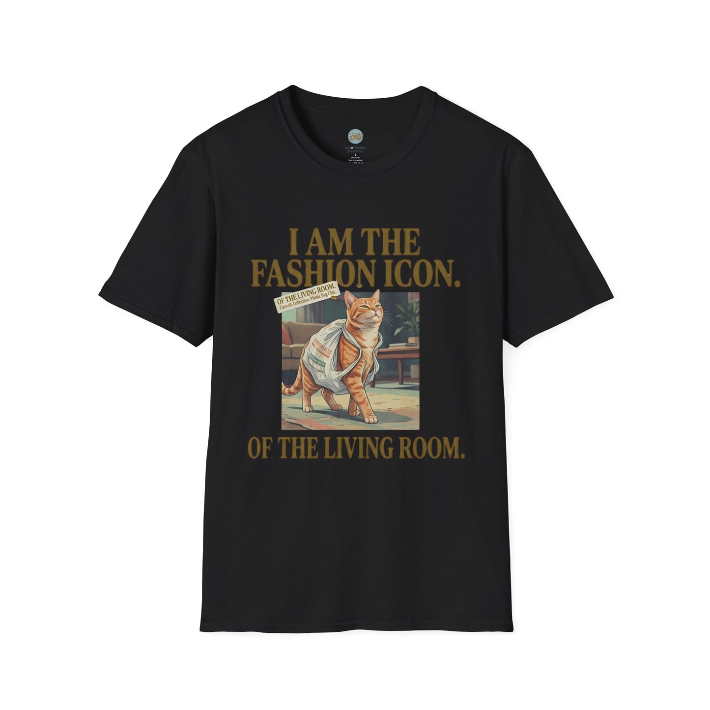 I Am The Fashion Icon Of The Living Room T-Shirt | Orange Cat in Plastic Bag | Gildan Softstyle 64000