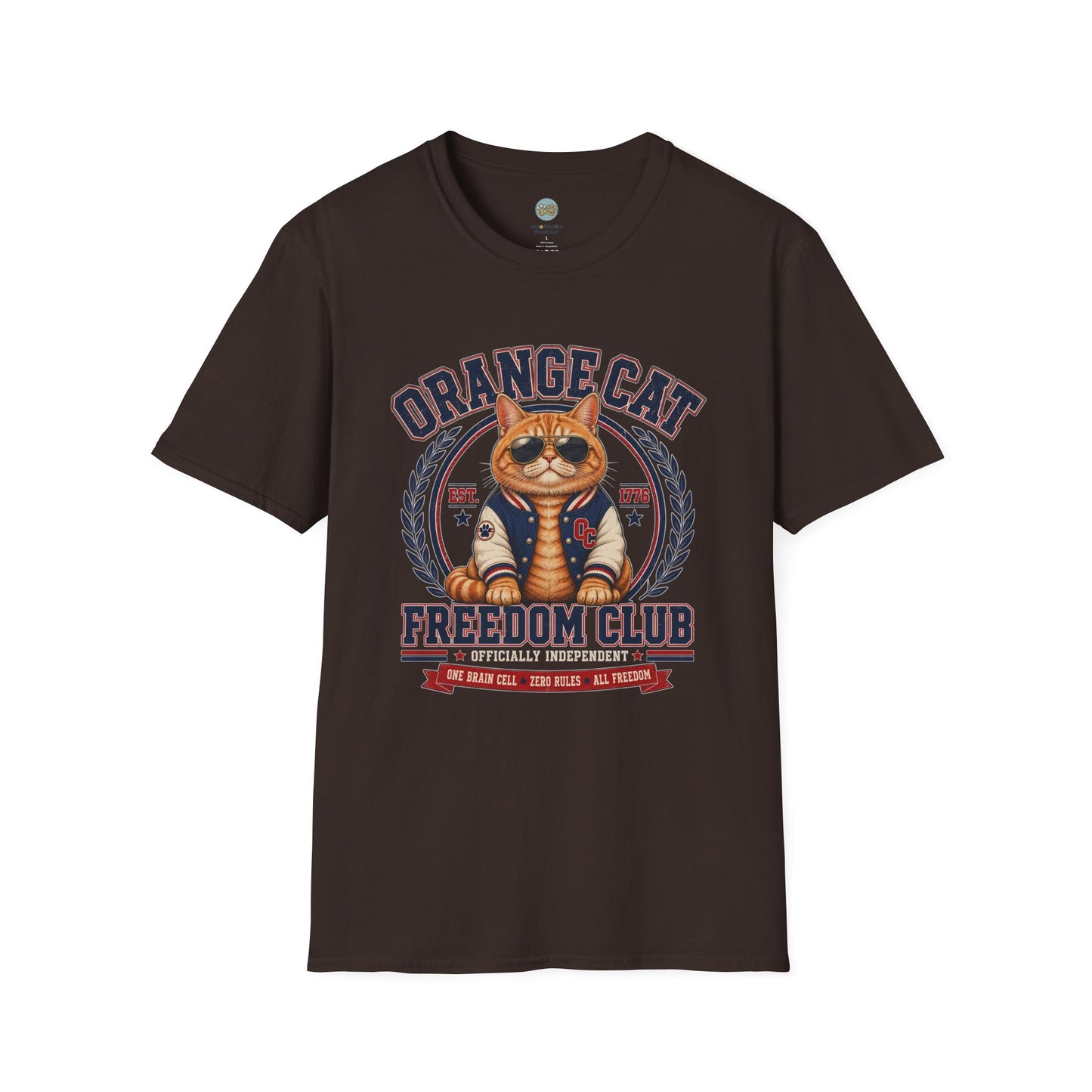 Orange Cat Freedom Club T-Shirt | One Brain Cell No Rude All Freedom | Gildan Softstyle 64000