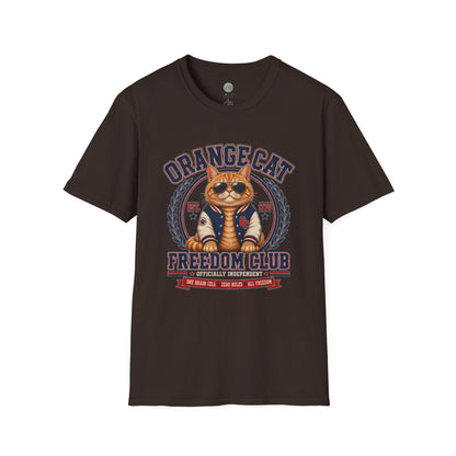 Orange Cat Freedom Club T-Shirt | One Brain Cell No Rude All Freedom | Gildan Softstyle 64000