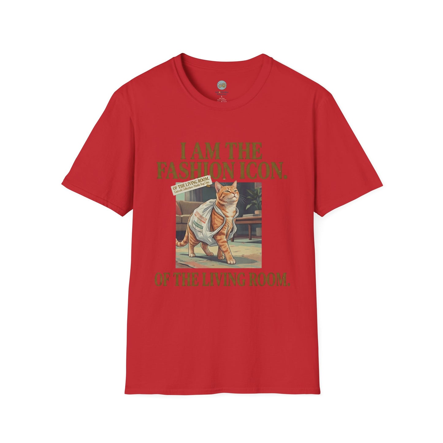I Am The Fashion Icon Of The Living Room T-Shirt | Orange Cat in Plastic Bag | Gildan Softstyle 64000