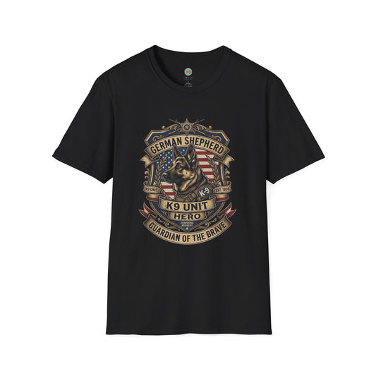 German Shepherd T-Shirt | K9 Unit Est. 1908 - Hero Police Dog Design for GSD Lovers | Gildan Softstyle 64000 Premium Tee