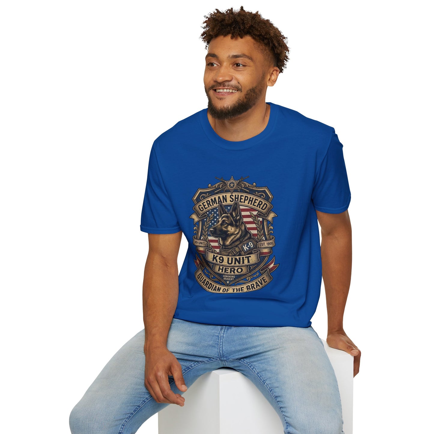 German Shepherd T-Shirt | K9 Unit Est. 1908 - Hero Police Dog Design for GSD Lovers | Gildan Softstyle 64000 Premium Tee