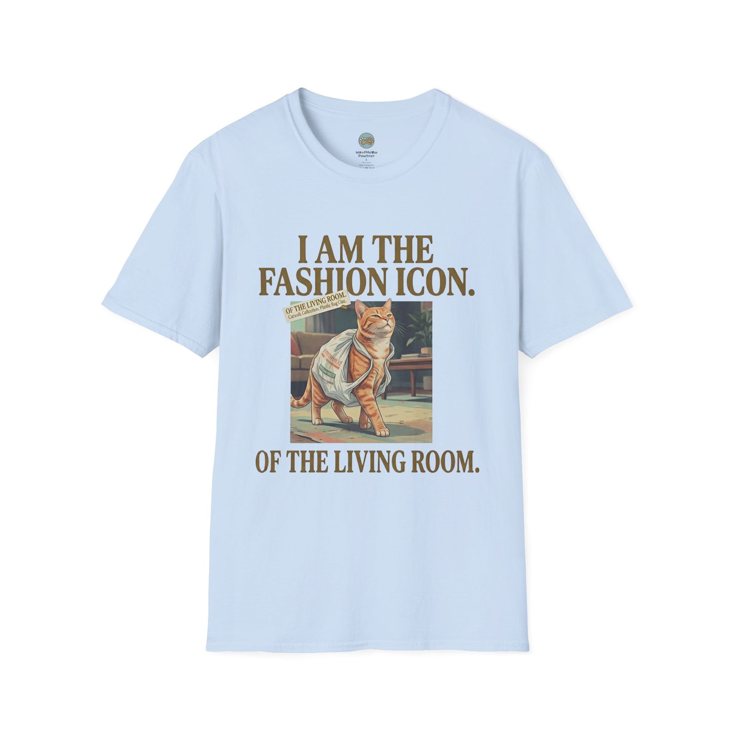 I Am The Fashion Icon Of The Living Room T-Shirt | Orange Cat in Plastic Bag | Gildan Softstyle 64000
