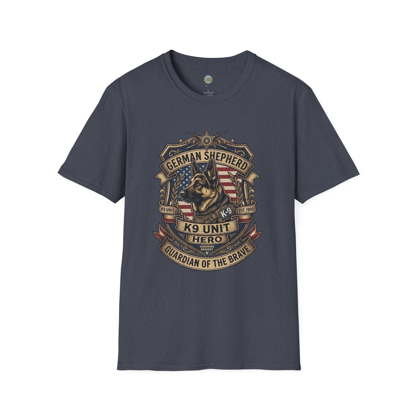 German Shepherd T-Shirt | K9 Unit Est. 1908 - Hero Police Dog Design for GSD Lovers | Gildan Softstyle 64000 Premium Tee