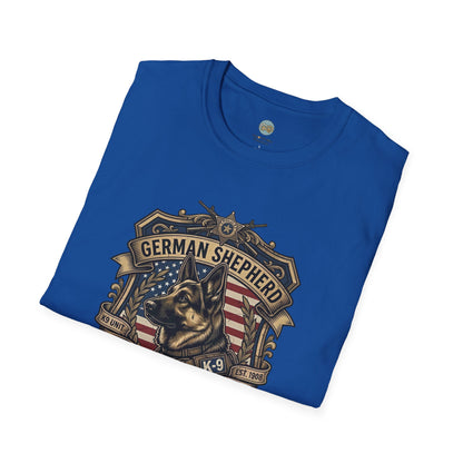German Shepherd T-Shirt | K9 Unit Est. 1908 - Hero Police Dog Design for GSD Lovers | Gildan Softstyle 64000 Premium Tee