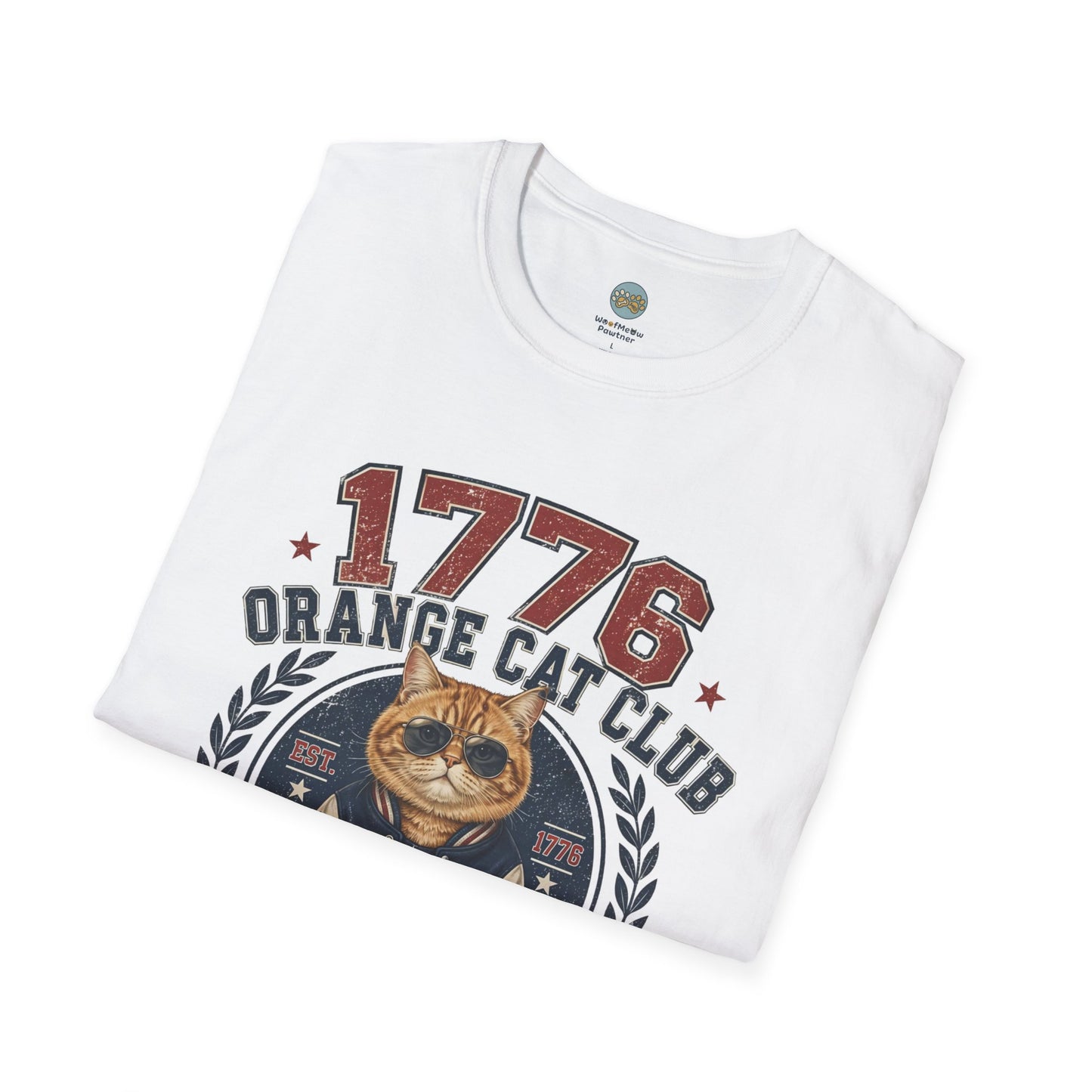 1776 Orange Cat Club T-Shirt | Officially Independent American Cat Design | Gildan Softstyle 64000