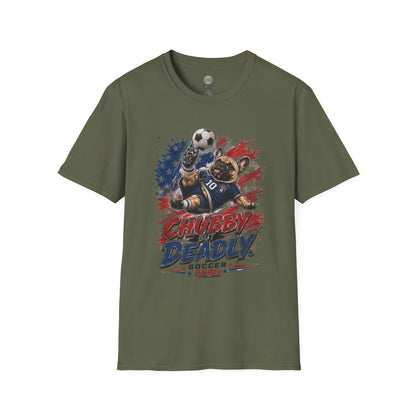 Chubby But Deadly Soccer 2026 T-Shirt | French Bulldog Goalkeeper World Cup | Gildan Softstyle 64000
