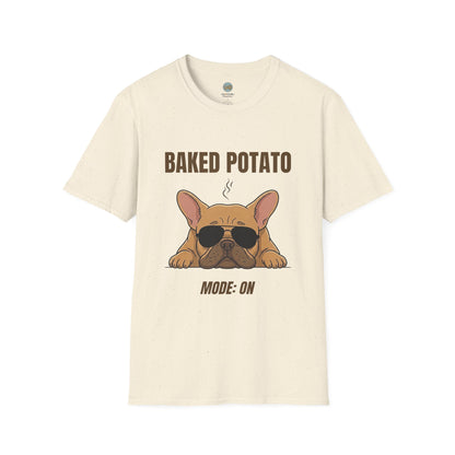 Baked Potato Mode ON French Bulldog T-Shirt | Frenchie Sunbathing Like a Potato | Gildan Softstyle 64000