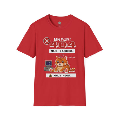 Brain 404 Not Found Only Meow T-Shirt | Orange Cat Pixel Art | Gildan Softstyle 64000