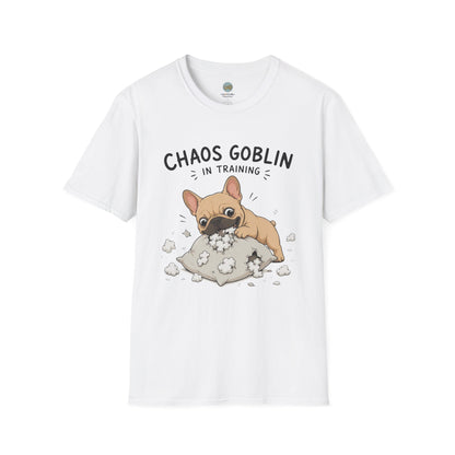 Chaos Goblin In Training T-Shirt | French Bulldog Destroying Pillow | Gildan Softstyle 64000