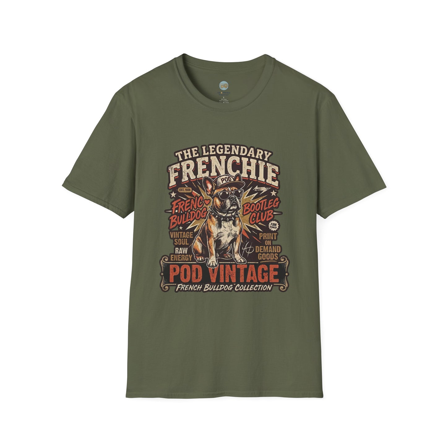 The Legendary Frenchie Vintage Bootleg T-Shirt | French Bulldog Bad to the Bone | Gildan Softstyle 64000 Premium Tee
