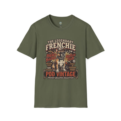 The Legendary Frenchie Vintage Bootleg T-Shirt | French Bulldog Bad to the Bone | Gildan Softstyle 64000 Premium Tee