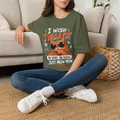 I Wish I Was A Cat T-Shirt | No Work No School Just Meow Meow | Gildan Softstyle 64000