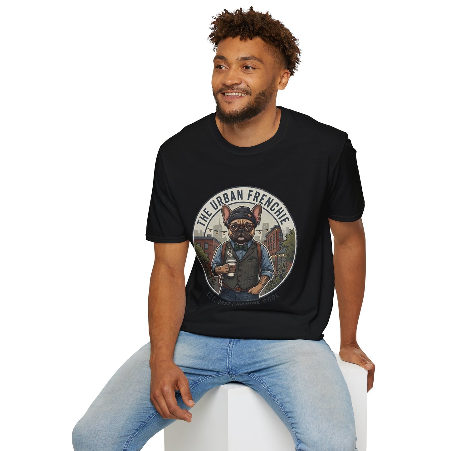 The Urban Frenchie T-Shirt | French Bulldog in City Attire | Gildan Softstyle 64000 Premium Tee