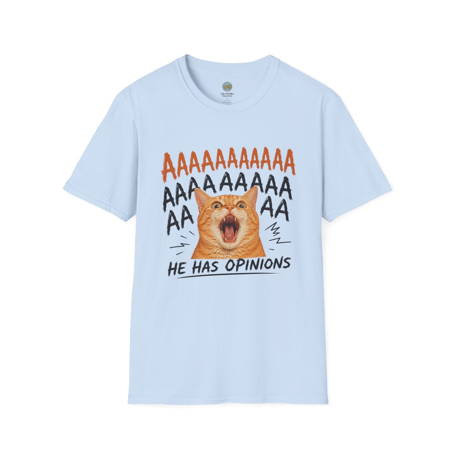 He Has Opinions Orange Cat T-Shirt | Screaming Cat Meme | Gildan Softstyle 64000