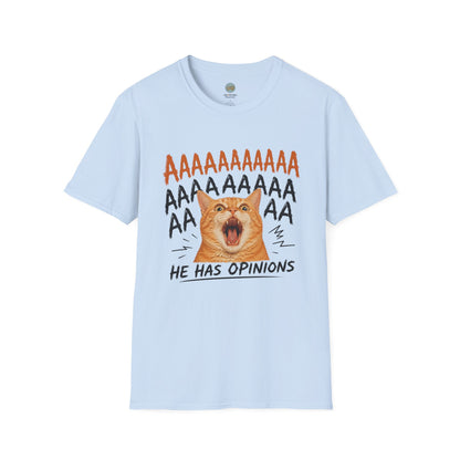 He Has Opinions Orange Cat T-Shirt | Screaming Cat Meme | Gildan Softstyle 64000