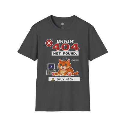 Brain 404 Not Found Only Meow T-Shirt | Orange Cat Pixel Art | Gildan Softstyle 64000