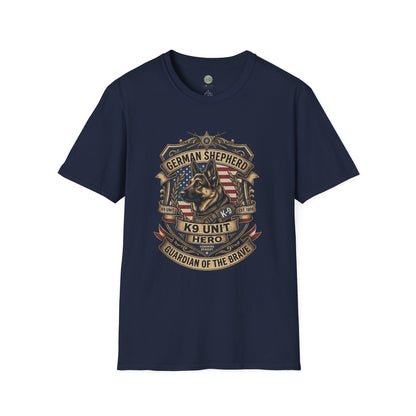 German Shepherd T-Shirt | K9 Unit Est. 1908 - Hero Police Dog Design for GSD Lovers | Gildan Softstyle 64000 Premium Tee
