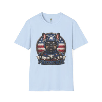 Land of the Free Home of the Frenchie T-Shirt | 4th of July French Bulldog | Gildan Softstyle 64000