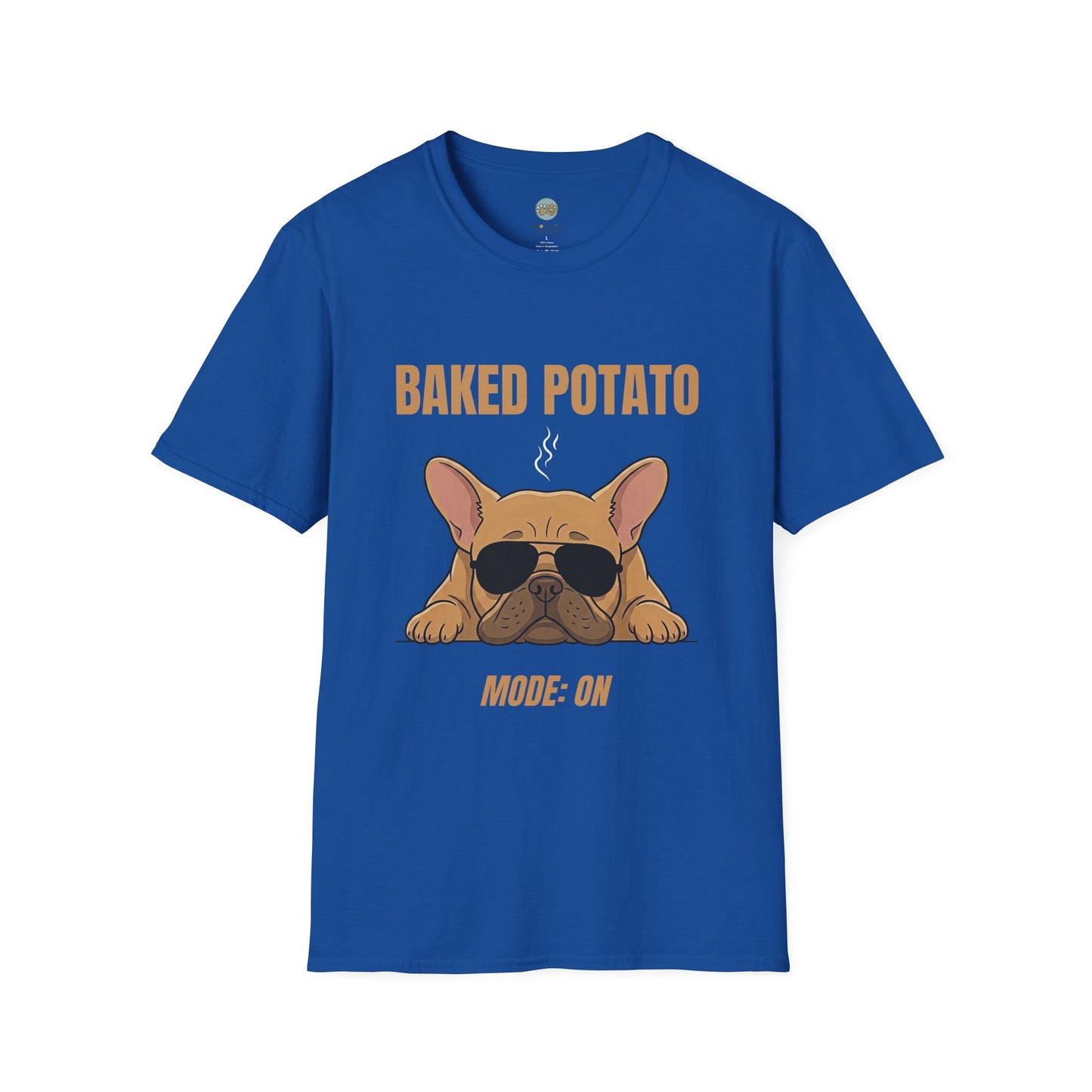 Baked Potato Mode ON French Bulldog T-Shirt | Frenchie Sunbathing Like a Potato | Gildan Softstyle 64000