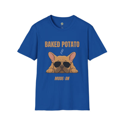 Baked Potato Mode ON French Bulldog T-Shirt | Frenchie Sunbathing Like a Potato | Gildan Softstyle 64000