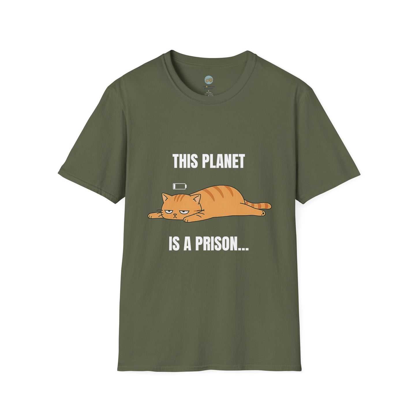 This Planet Is a Prison Orange Cat T-Shirt | Funny Existential Crisis Meme Tee | Gildan Softstyle 64000