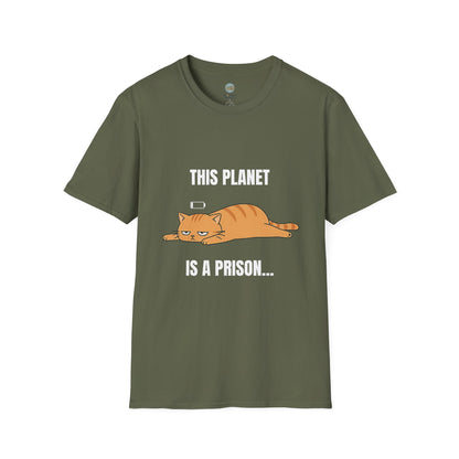 This Planet Is a Prison Orange Cat T-Shirt | Funny Existential Crisis Meme Tee | Gildan Softstyle 64000