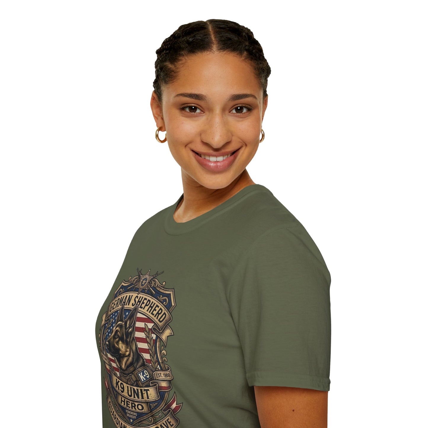 German Shepherd T-Shirt | K9 Unit Est. 1908 - Hero Police Dog Design for GSD Lovers | Gildan Softstyle 64000 Premium Tee