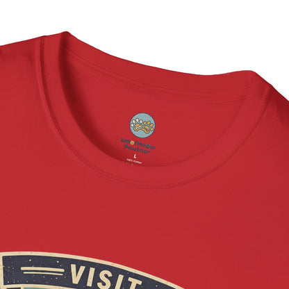 French Bulldog National Park T-Shirt | Vintage Badge Design with Mountains and Sunset for Dog Lovers | Gildan Softstyle 64000 Premium Tee