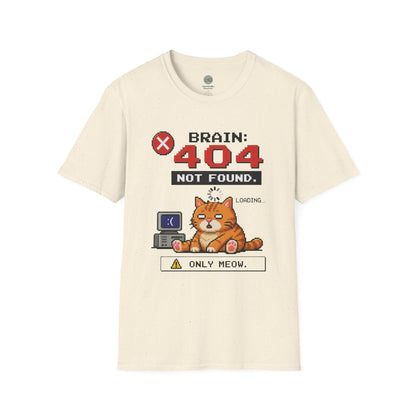 Brain 404 Not Found Only Meow T-Shirt | Orange Cat Pixel Art | Gildan Softstyle 64000