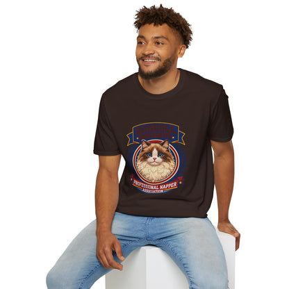Ragdoll University T-Shirt | Vintage College Crest Style | Gildan Softstyle 64000 Premium Tee for Cat Moms and Dads