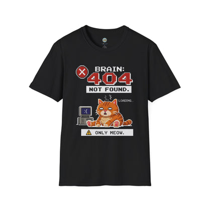 Brain 404 Not Found Only Meow T-Shirt | Orange Cat Pixel Art | Gildan Softstyle 64000