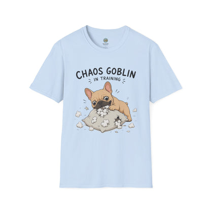 Chaos Goblin In Training T-Shirt | French Bulldog Destroying Pillow | Gildan Softstyle 64000
