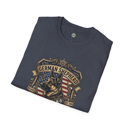 German Shepherd T-Shirt | K9 Unit Est. 1908 - Hero Police Dog Design for GSD Lovers | Gildan Softstyle 64000 Premium Tee